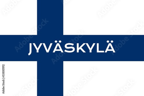 Jyväskylä: Name der finnischen Stadt Jyväskylä in der Provinz Keski-Suomi auf der Flagge der Republik Finnland photo
