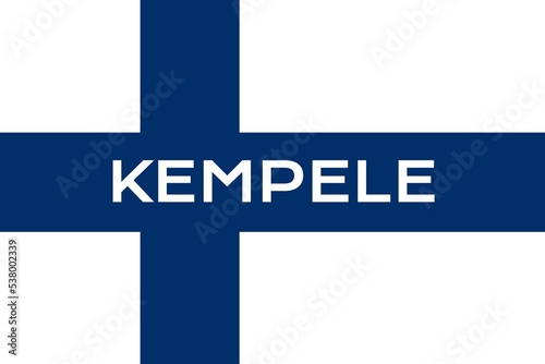 Kempele: Name der finnischen Stadt Kempele in der Provinz Pohjois-Pohjanmaa auf der Flagge der Republik Finnland photo