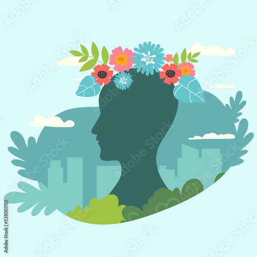 Mental health care treatment vector illustration concept. specialist doctor work to give psychology therapy. Tiny people character with ladder design. Banner, poster, or media social printing