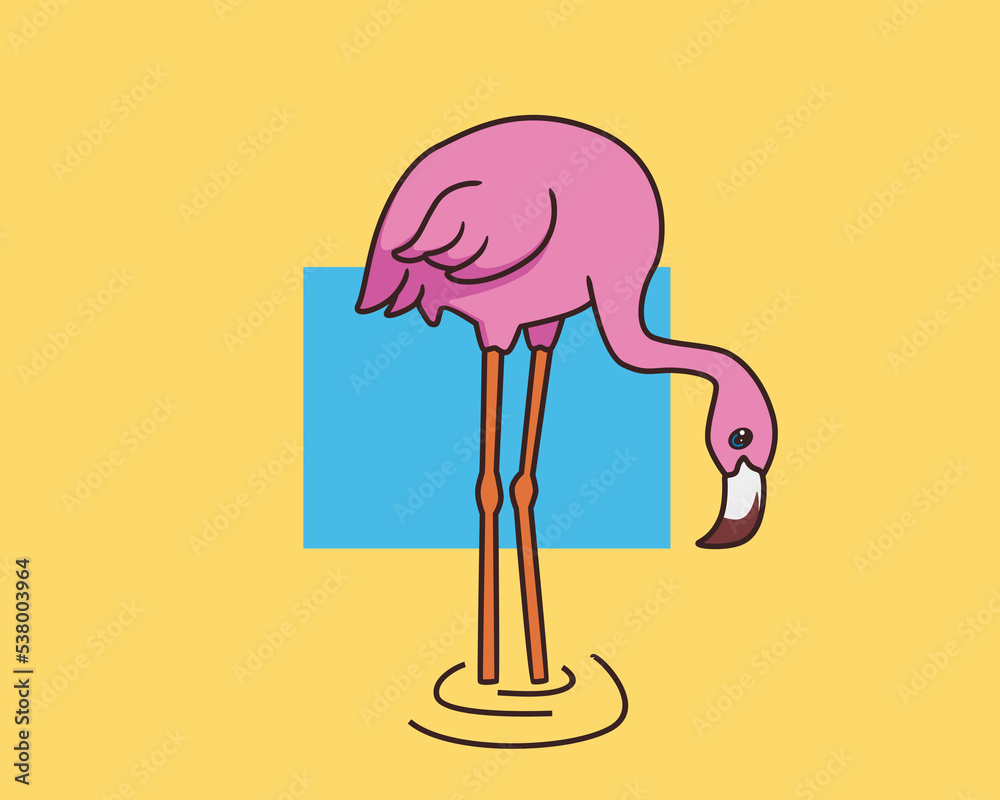 Naklejka premium flamingo eating cartoon illustration