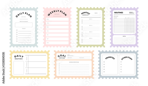 Printable Vector Notepad Template Collection with Daily Planner, Weekly Planner, Monthly Planner, Yearly Planner, Habit Tracker for Journaling