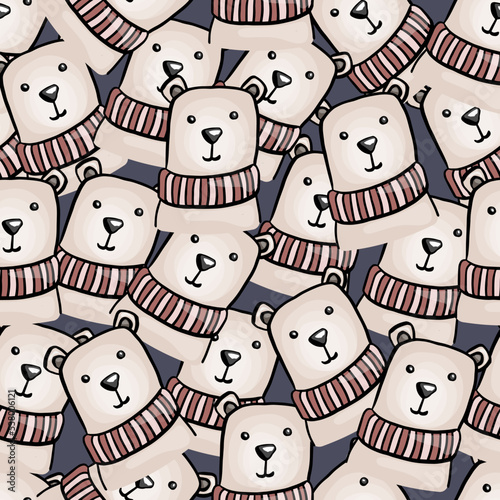 Seamless childish pattern with cute bear faces. Brush stroke texture. Great for fabric, textile, wrapping paper