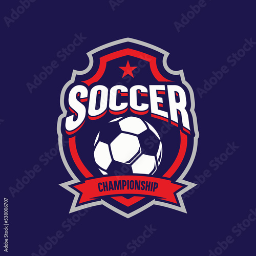 Soccer Red color Football Badge Logo Design Templates | Sport Team Identity Vector Illustrations isolated on blue Background