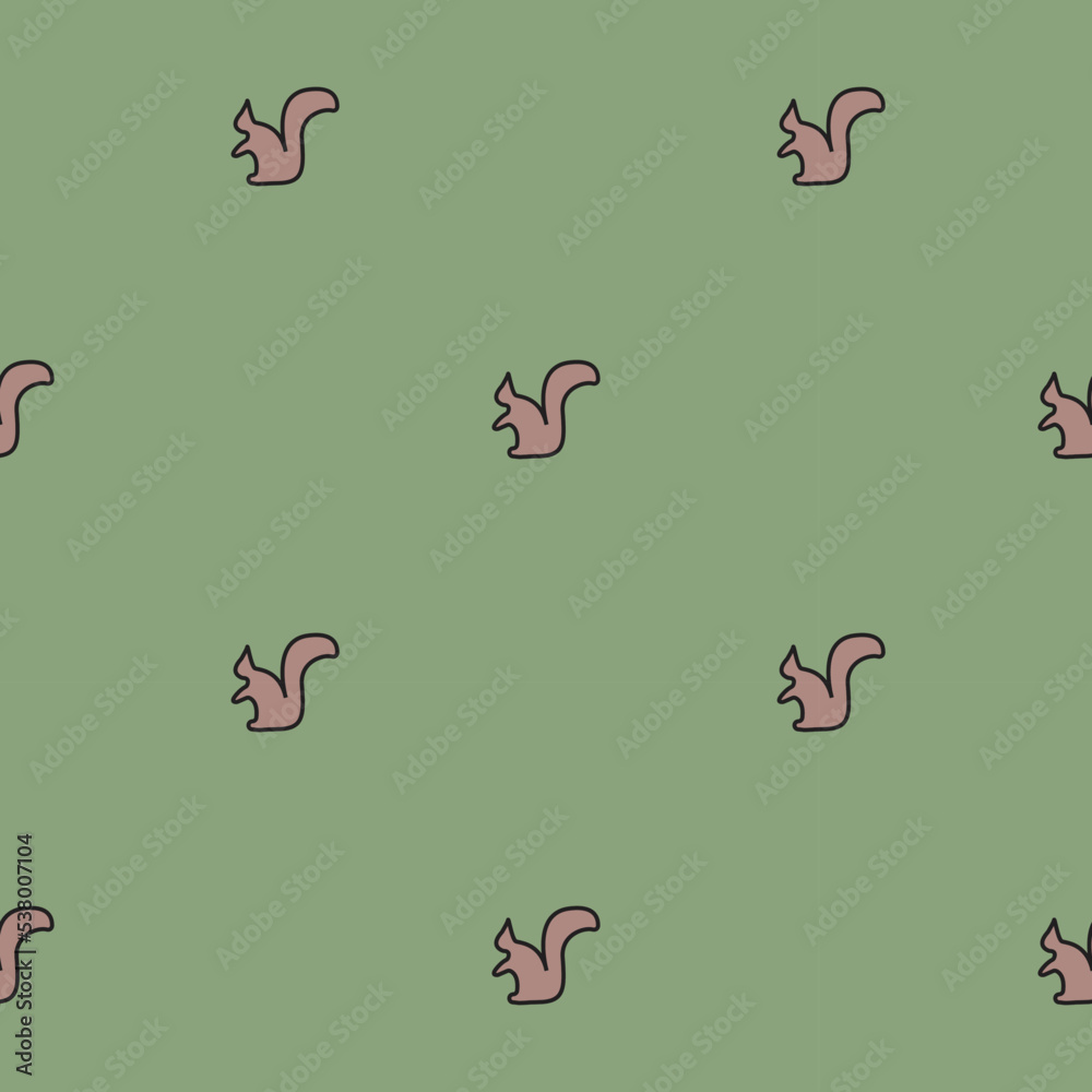 Fototapeta premium Squirrel seamless pattern on green background.