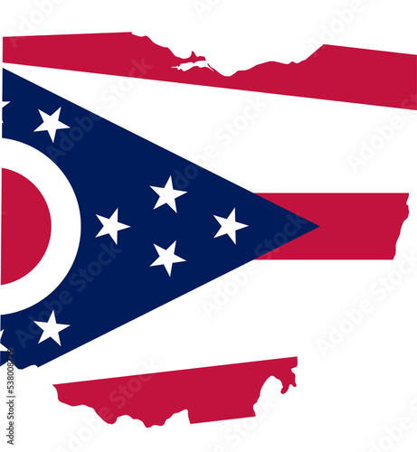 Ohio USA Map Flag. OH US Outline Boundary Border Shape State Flag Sign Symbol Atlas Geography Banner. Ohioan Transparent PNG Buckeye Flattened JPG Flat JPEG photo