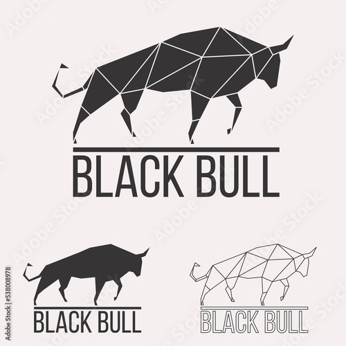 Bull buffalo cow geometric lines silhouette isolated on white background vintage design element set