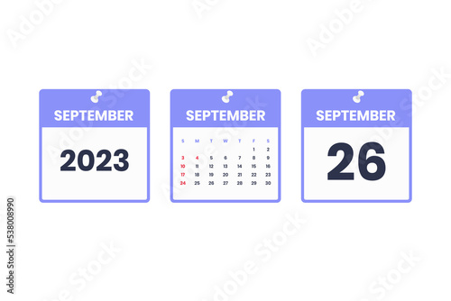September calendar design. September 26 2023 calendar icon for schedule, appointment, important date concept