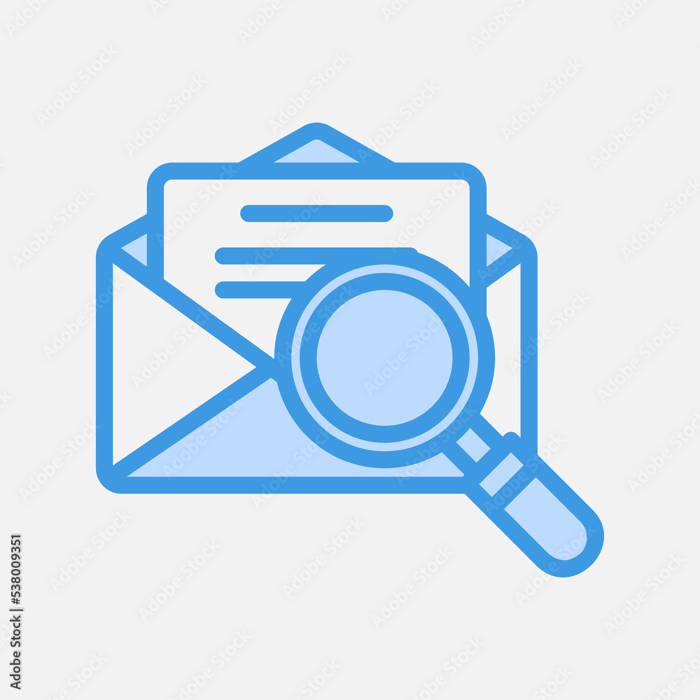 Search icon in blue style about email, use for website mobile app presentation
