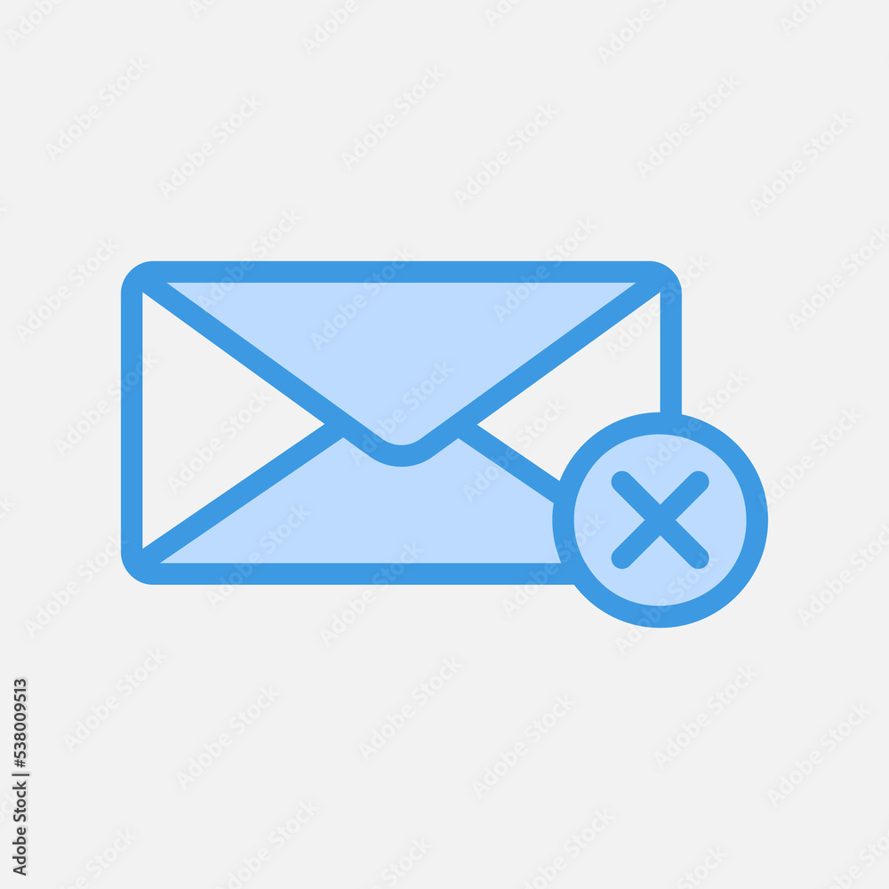 Delete icon in blue style about email, use for website mobile app presentation Delete icon in blue style about email, use for website mobile app presentation