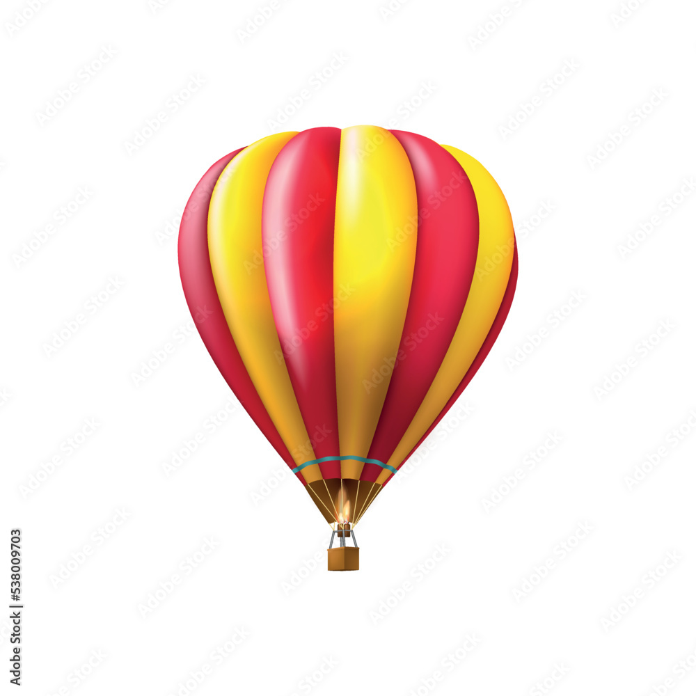 Naklejka premium vector isolated illustration of hot air balloon or aerostat in yellow and red color in realistic style. symbol of ballooning, lightness, travel, flight, festival in Cappadocia Cappadox