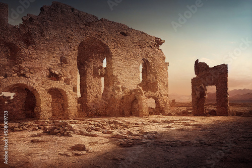 ruined old building in desert 3d illustration