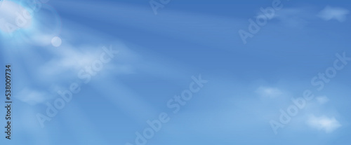 vector illustration of a blue sky on a sunny day with clouds and sunbeams. Template  background with the image of a warm summer or spring day  the personification of serenity and tranquility
