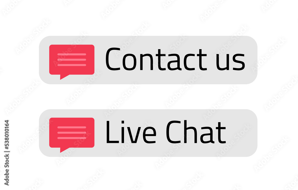 Contact us button and live chat icon banner red element isolated, get in touch vector box for internet web site UI label image Contact us button and live chat icon banner red element isolated, get in touch vector box for internet web site UI label image