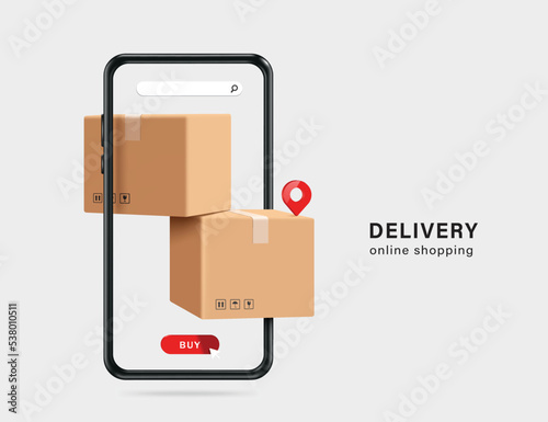 Two parcel boxes stacked on top of each other and display on smartphone screen