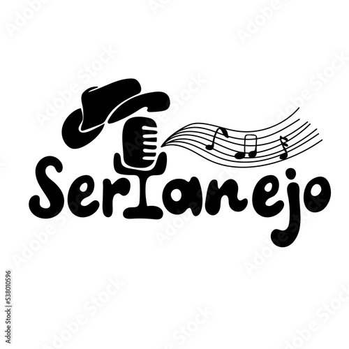 Sertanejo text with cowboy hat and microphone. Concept of Brazilian sertanejo music. Vector illustration photo