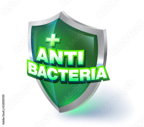 Antibacterial Glass Shield. Antibacterial, virus and germ protection symbols accompanying hygiene advertisements.