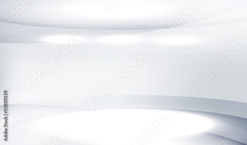 Perspective blurred white and grey background. Empty room studio texture. Blank light effect vector design.