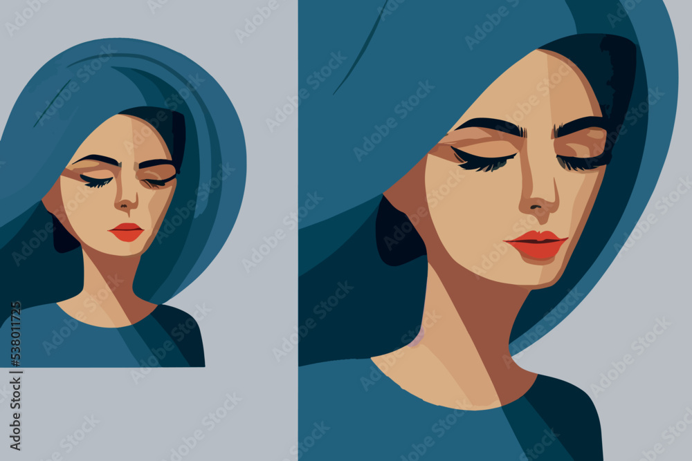 Iranian girl wearing a blue hijab with closed eyes
Iranian girl wearing a blue hijab with closed eyes