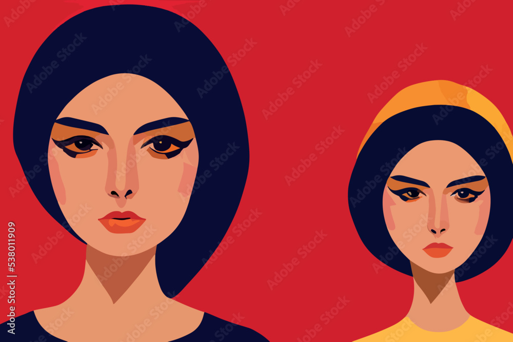 Image of Iranian girls wearing a hijab with a proud look.
