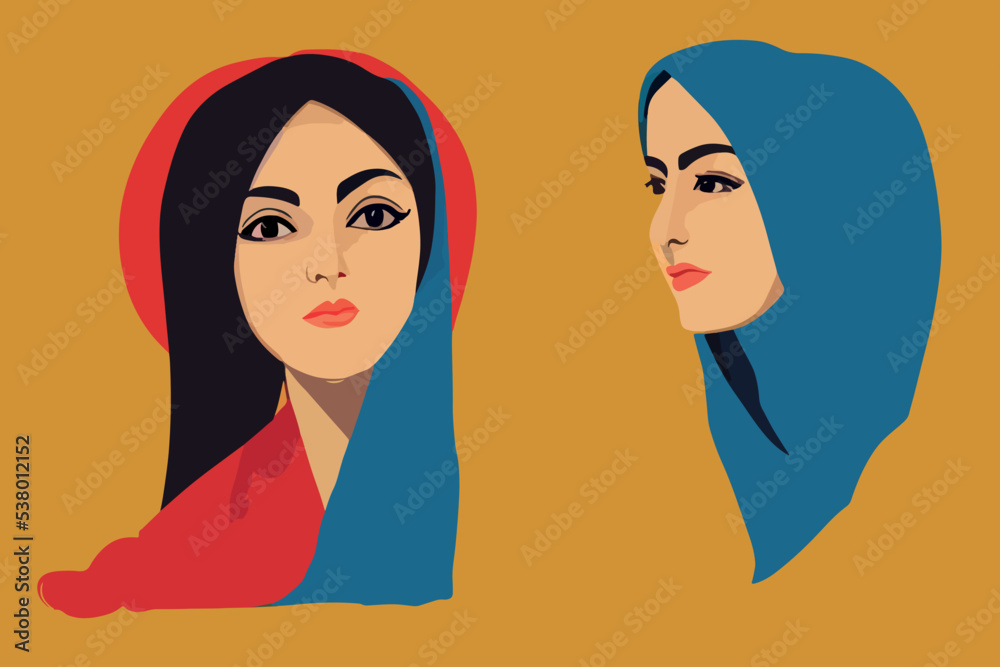For freedom of women in Iran. Two Iranian women wearing hijab.

