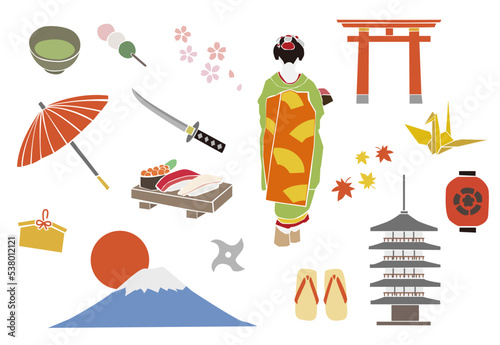 日本の名物・観光名所イラスト（切り絵風）
