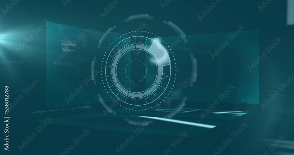 Obraz premium Image of digital interface and data processing over blue background