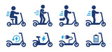 Man riding electric scooter icon set. Collection of e-scooter icon. Vector illustration.