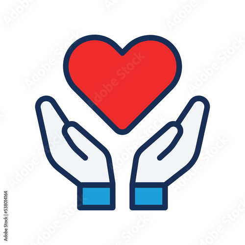 Care and charity icon set. Hand holding heart icon. Vector illustration.