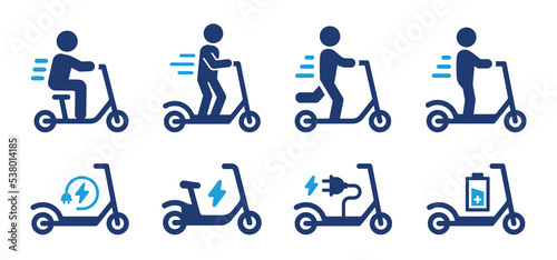 Man riding electric scooter icon set. Collection of e-scooter icon. Vector illustration.