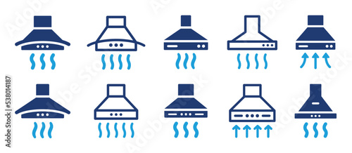 Extractor hood icon set. Range hood symbol. Kitchen appliance concept. Vector illustration.