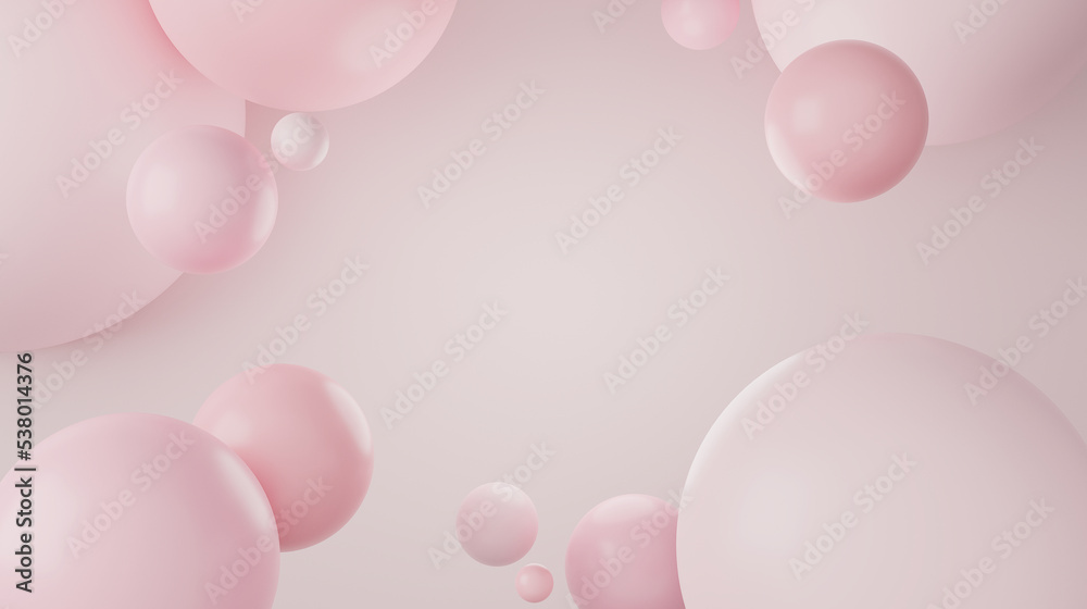 3D Abstract colorful balls. Pink Color Beauty. Chaotic scatter confetti spheres. Festive party wallpaper. 3d render rouge creative background. Makeup powder cosmetics for face in ball.