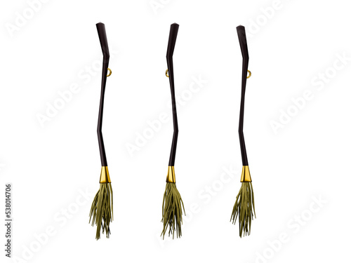 Collection of Witches broomstick for Halloween holiday. Isolated on transparent  background.