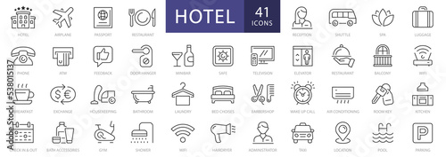 Stampa su tela Hotel thin line icons set