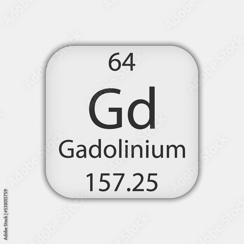 Gadolinium symbol. Chemical element of the periodic table. Vector illustration.