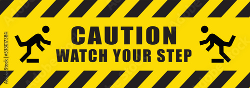 caution icon warning yellow sign. watch your step. vector illustration.