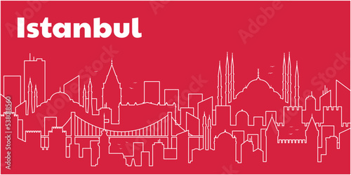 Istanbul Turkey concept. Silhouette of the city of Istanbul. Travel concept. Linear vector illustration.