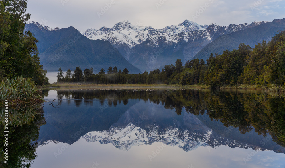 Fox Glacier reflection in New Zealand, South Island