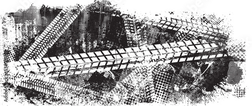 Vector Print Textured Tire Track . Design Element . Car tread silhouette . Mud splash grunge texture. Screen print texture .
