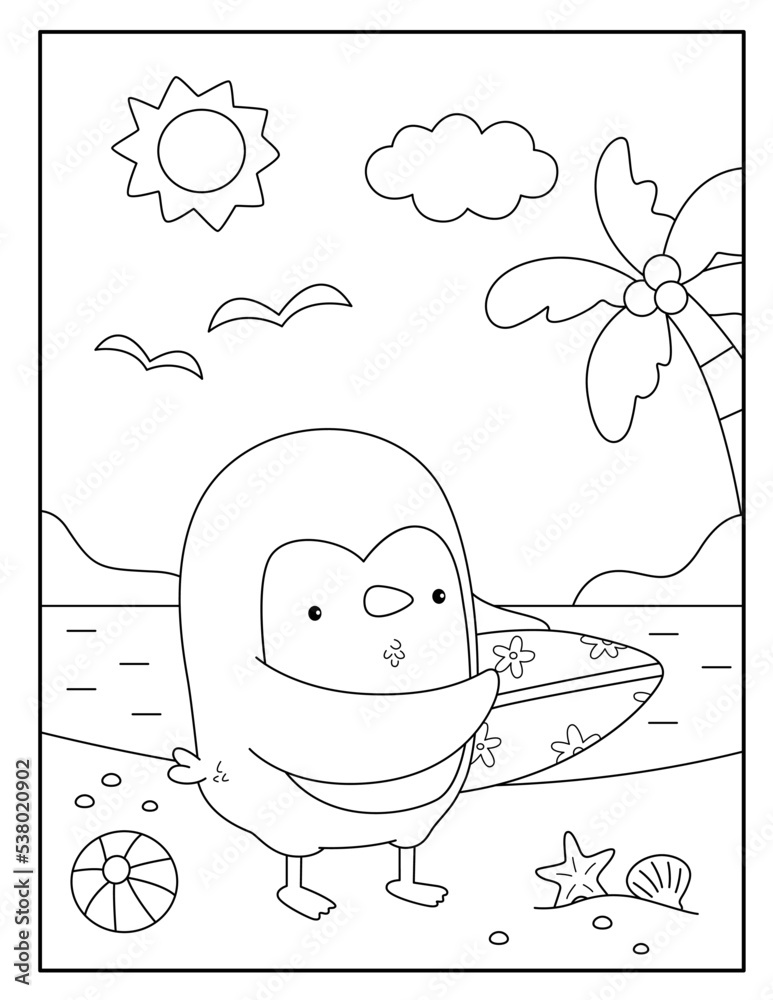 Cute penguin coloring page for kids Stock Vector | Adobe Stock