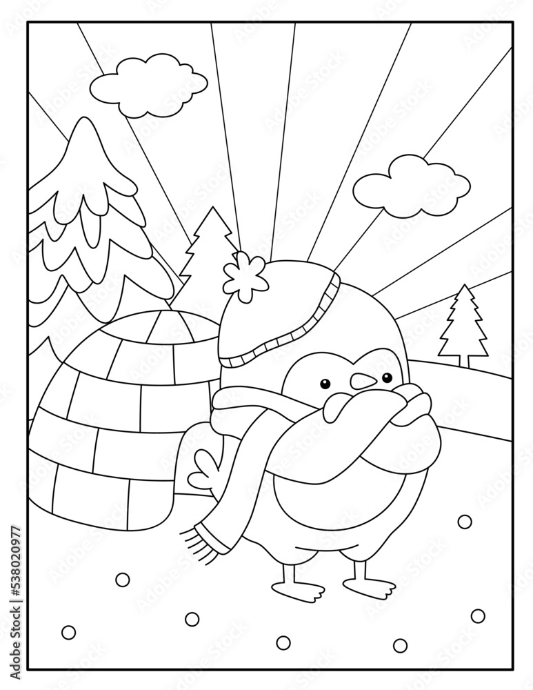 Cute penguin coloring page for kids Stock Vector | Adobe Stock