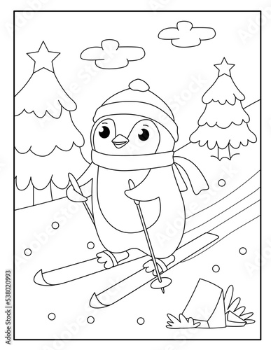 Cute penguin coloring page for kids