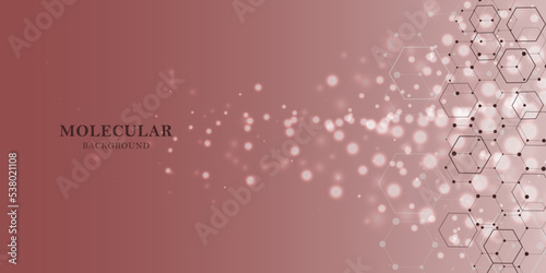 Medical abstract background. Medical technology network concept. Connected lines and dots, molecules, DNA on a pink gradient. Medical background for your design. Vector illustration.