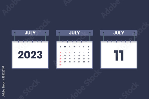 11 July 2023 calendar icon for schedule, appointment, important date concept