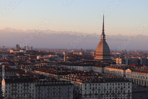 a wintery evening sunset in Turin Italy 