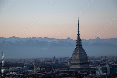 a wintery evening sunset in Turin Italy 