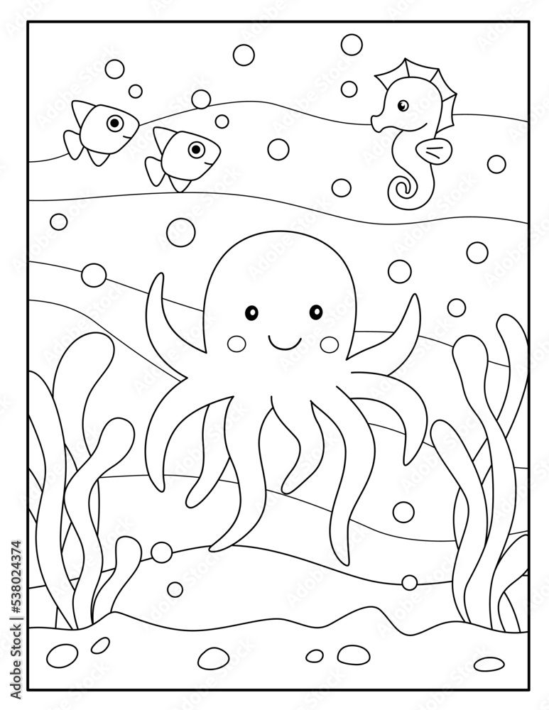 Octopus coloring page for kids Stock Vector | Adobe Stock