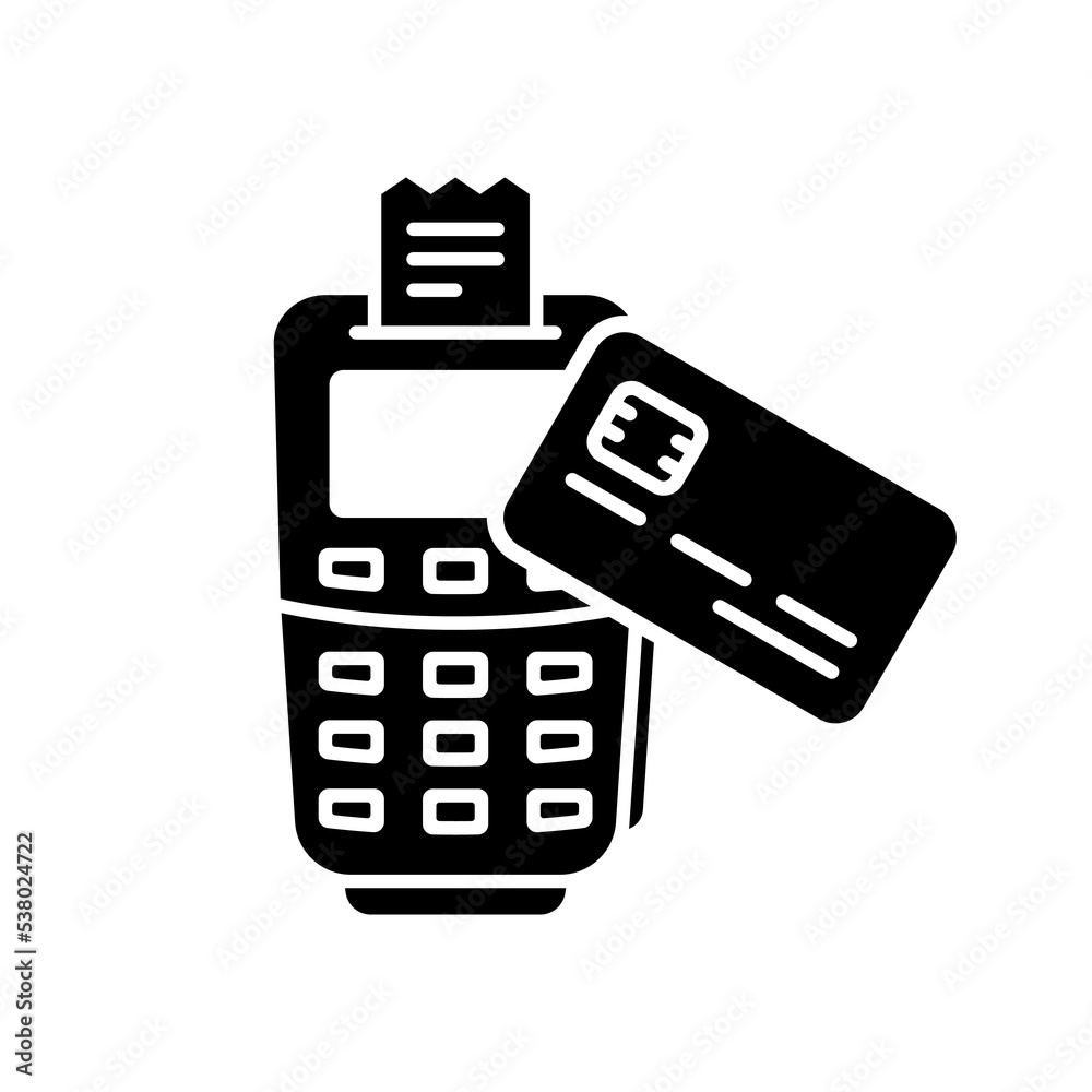 Contactless Payment on POS Silhouette Icon. Tap Bank Card to Terminal for Wireless Transaction NFC Technology Glyph Pictogram. Credit Card Pay on Terminal Icon. Isolated Vector Illustration Contactless Payment on POS Silhouette Icon. Tap Bank Card to Terminal for Wireless Transaction NFC Technology Glyph Pictogram. Credit Card Pay on Terminal Icon. Isolated Vector Illustration