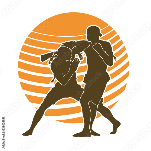 Male muay thai martial arts vector silhouette
