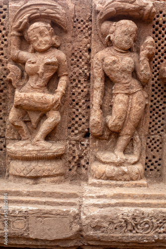 Rock Carvings and Sculptures of 13th century A.D. Suka Sari temple. Ancient Indian architecture in Odisha  India.