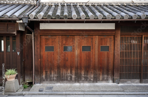 House doors and roofs in Japanese house style.